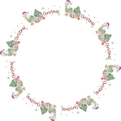 Cartoon duck chritmas wreath illustration on transparent background.