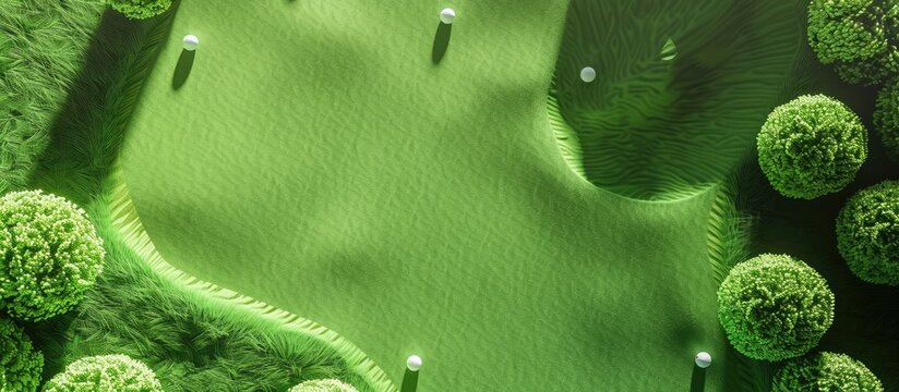 Golf tournament concept with golf elements on a course, including text, copy space image.