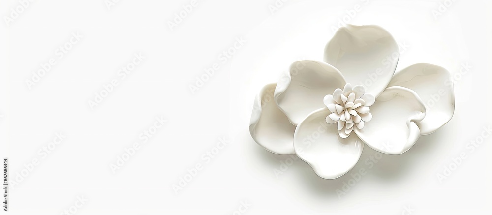 Poster an empty ceramic plate in the shape of a flower set against a white backdrop with a clipping path fo