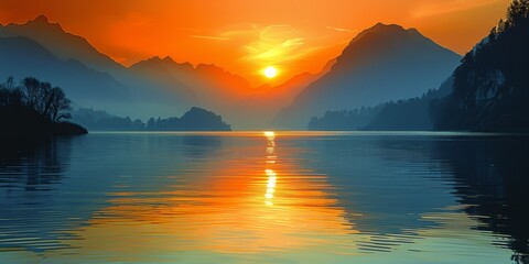Majestic alpine sunset - a captivating natural tapestry