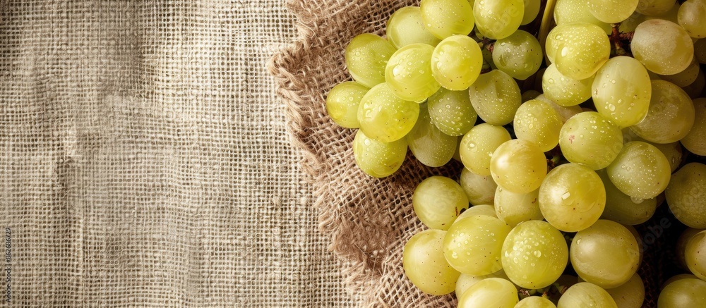 Aufkleber White grapes arranged on burlap with a blank background suitable for adding text or other images in the copy space image.