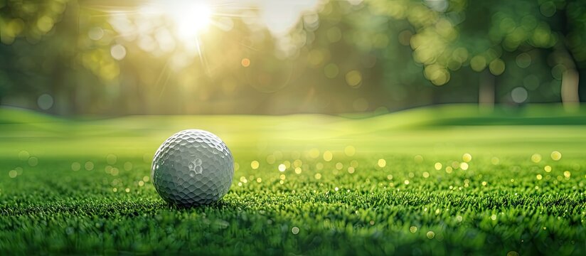 Golf tournament concept with golf elements on a course, including text, copy space image.