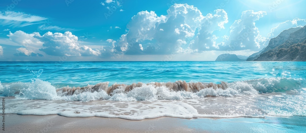 Poster view of the stunning sea from the shore with copy space image.