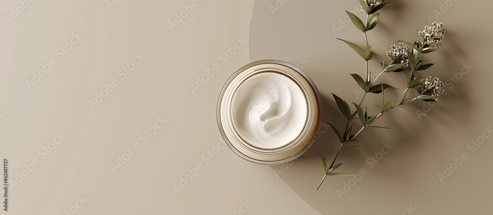 Aufkleber Top view of a cosmetic skin cream bottle with a blank label, perfect for mock-ups, featuring a clipping path for easy customization with copy space image.