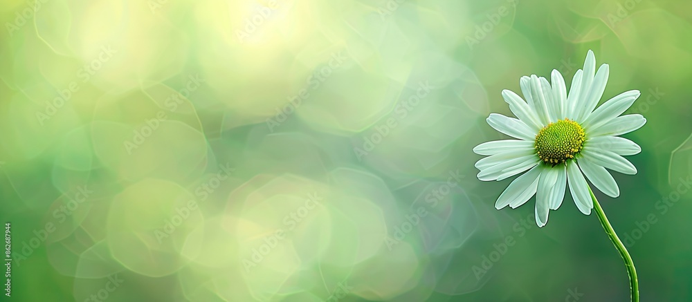 Poster Close-up of a daisy flower with a blurred green background, creating a layered effect with selective focus on the flower. Copy space image included.