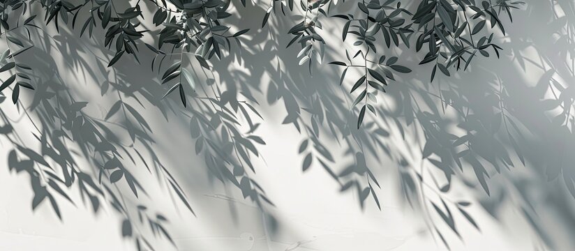 Blurry background featuring the abstract image of shadowy willow leaves on a white wall, ideal for adding text with copy space image.
