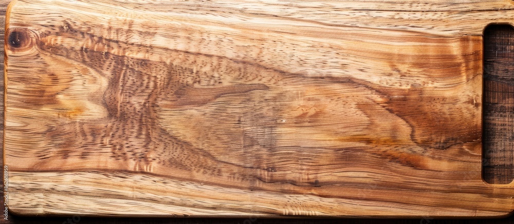 Fototapete A wooden cutting board with a white background creating space for images to be added. Copy space image. Place for adding text and design