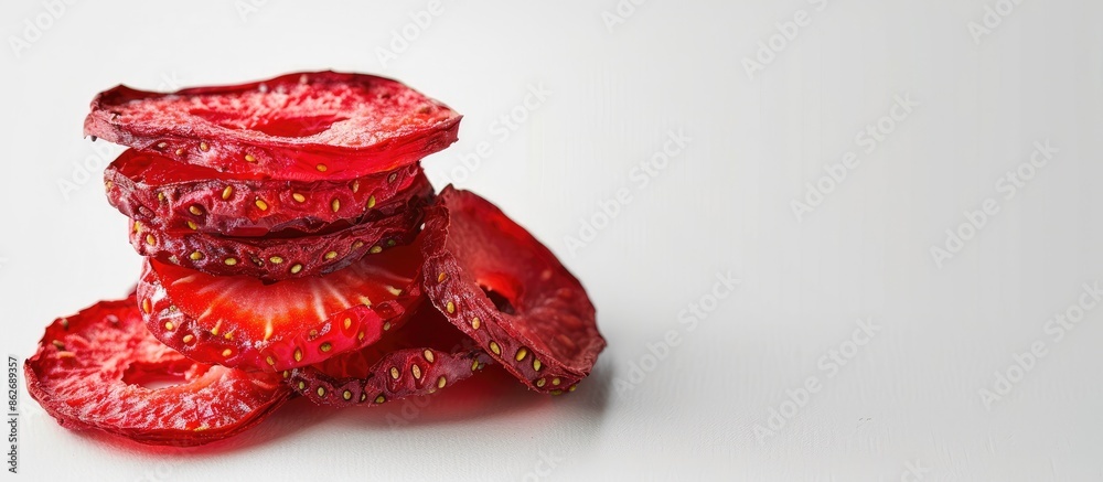Poster Copy space image of a stack of dehydrated strawberry slices.