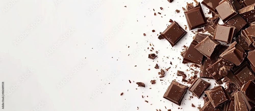 Aufkleber White background adorned with delectable chocolate chunks, allowing for a design in the copy space image.
