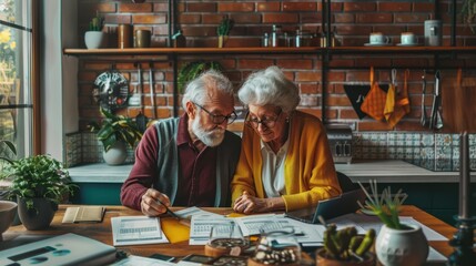 The senior couple discussing documents