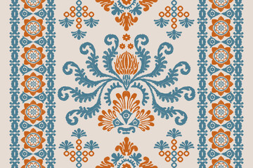 Motifs Ikat floral paisley embroidery background.geometric ethnic oriental pattern traditional.Aztec-style abstract. design for texture, fabric, clothing, wrapping, decoration