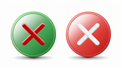 Fototapeta premium Green checkmark and red X icons. Isolated on white background. Simple marks graphic design. Symbols YES and NO button for vote, decision, website. Vector illustration