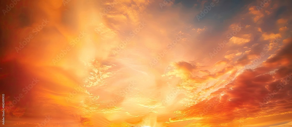 Poster the evening sky glows with sunset hues of orange, creating a picturesque scene with beautiful tones 