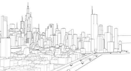 Obraz premium big modern city 3d illustration