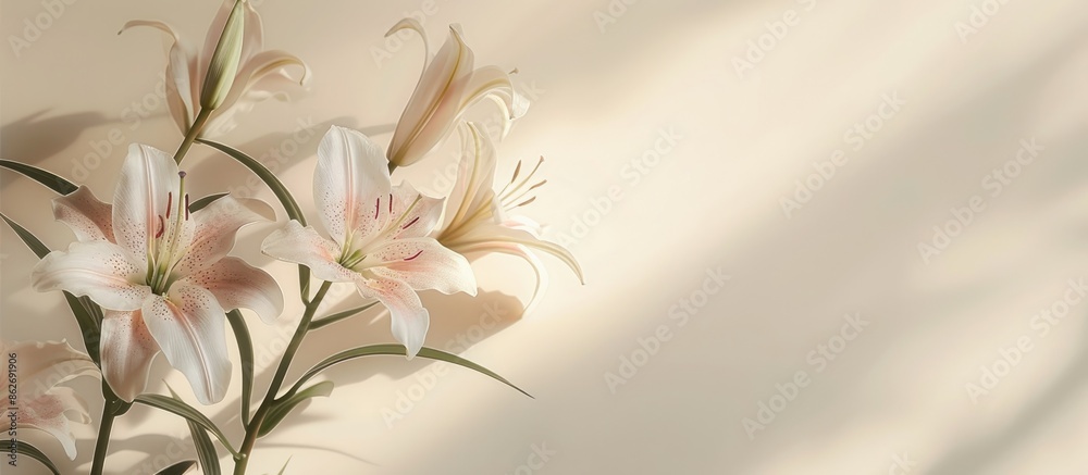 Poster Lilies displayed elegantly against a light backdrop with copy space image.
