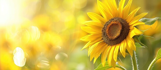 Obraz premium A stunning sunflower with a blurred backdrop offers ample copy space image.