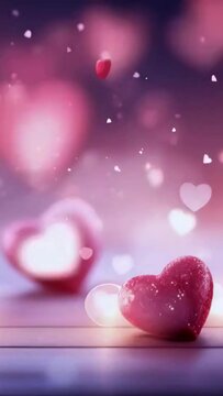 floating heart shape symbol valentine background blue purple piink animation as a concept of passion and romance - 4k 9x16 verical new stock video footage AI