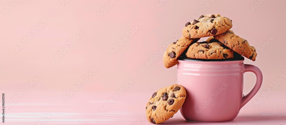 Aufkleber a cookie jar against a pink backdrop with copy space image.