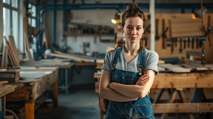 The female carpenter in workshop