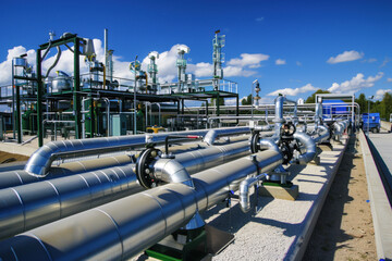 Industrial pipeline system under clear sky