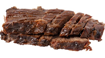Beef brisket, slow cooked and succulent, detailed and isolated, provided , suitable for BBQ joints or slow cooking recipes