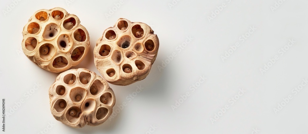 Poster Copy space image featuring lotus root on a white backdrop.