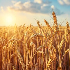 Fototapeta premium Golden Wheat Field Under Bright Sky