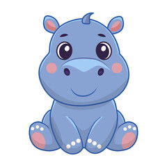 A hand-drawn cute hippopotamus. Funny baby hippo isolated on a white background.