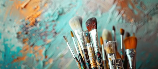 Obraz premium Close-up of a variety of artist paintbrushes with selective focus on a copy space image.