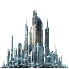 Buildings of the futuristic city are isolated on a transparent background