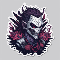 A hellish demon warrior logo: a ghostly figure with fiery eyes and menacing horns, wielding a blade. The ethereal form is shrouded in dark, swirling shadows.