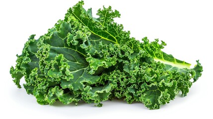 Obraz premium Fresh kale bunch, curly and dark green, perfectly isolated and presented , suitable for superfood marketing or green smoothie recipes