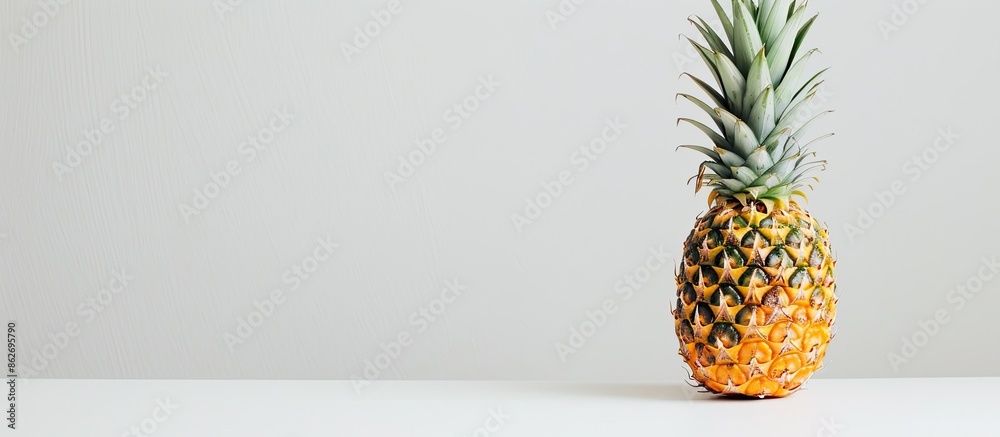 Poster A pineapple displayed on a white backdrop with room for text or graphics in the picture. Copy space image. Place for adding text and design