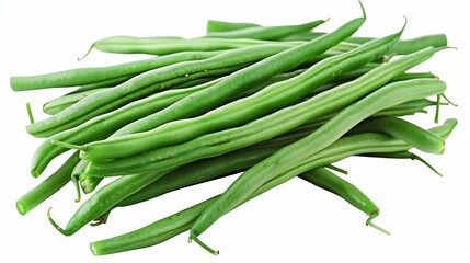 Fototapeta premium Green beans, fresh and snappy, perfectly isolated and provided , suitable for side dishes or health focused meal planning