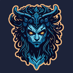 A hellish demon warrior logo: a ghostly figure with fiery eyes and menacing horns, wielding a blade. The ethereal form is shrouded in dark, swirling shadows.