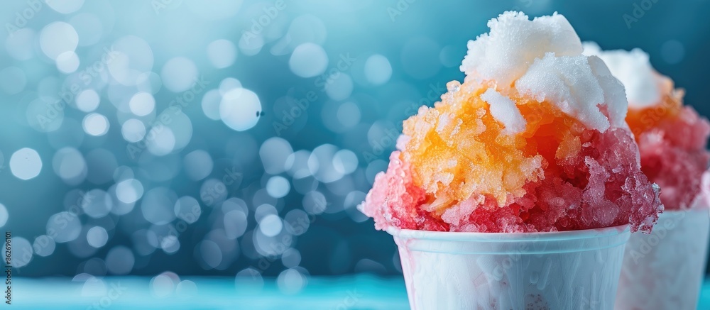 Aufkleber close-up photo of hawaiian shaved ice, also known as shave ice or snow cone, featuring a blank space
