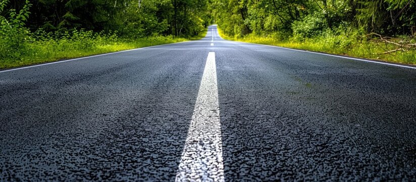 An empty road with clear white marking lines providing a copy space image.