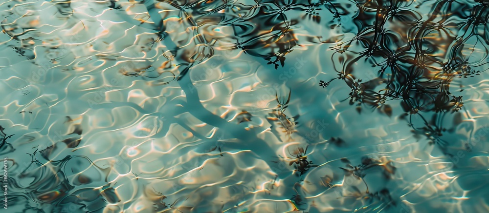 Leinwandbilder an overhead view of a blurry, transparent water surface with tree shadow and ripples, creating an ab