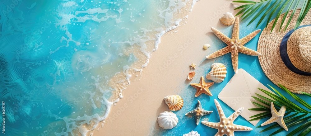 Aufkleber vacation beach theme with empty postcard for copy space image.