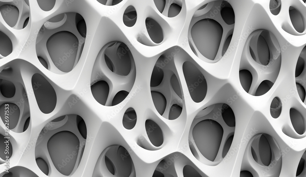 Fototapete abstract organic background with interwoven shapes and lines in monochrome grey, 3d rendered illustr