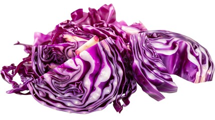 Fototapeta premium Sliced red cabbage, vibrant and crunchy, symmetrically placed and isolated , perfect for salads or healthy snack options
