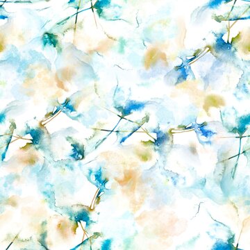 Floral seamless background. Fabric pattern with watercolor abstract flowers. Delicate textile ornament. Wedding invitation design.