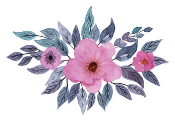 Watercolor pink floral bouquet. flowers, green leaves, for wedding decoration, greetings, wallpapers, backgrounds, textures. Watercolor pink rose flower bouquet decoration set.