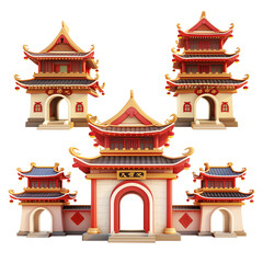 Fototapeta premium A set of icons depicting ancient Chinese arch