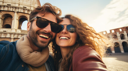 Couple selfie with the Colosseum in the background.