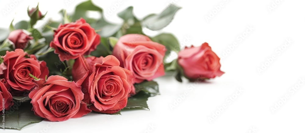 Poster bouquet of roses with copy space image on a white background.