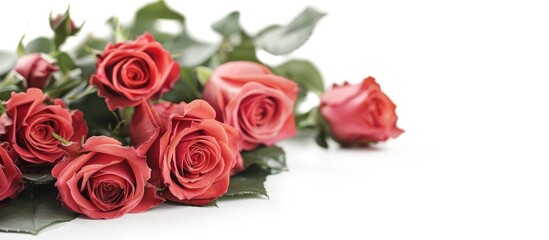 Bouquet of roses with copy space image on a white background.