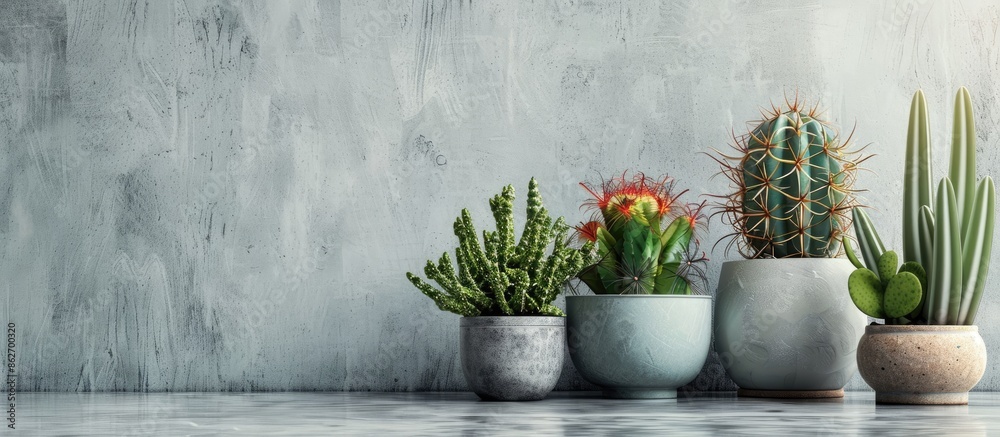 Poster Home decoration lifestyle featuring a group of cacti on a table with copy space image.