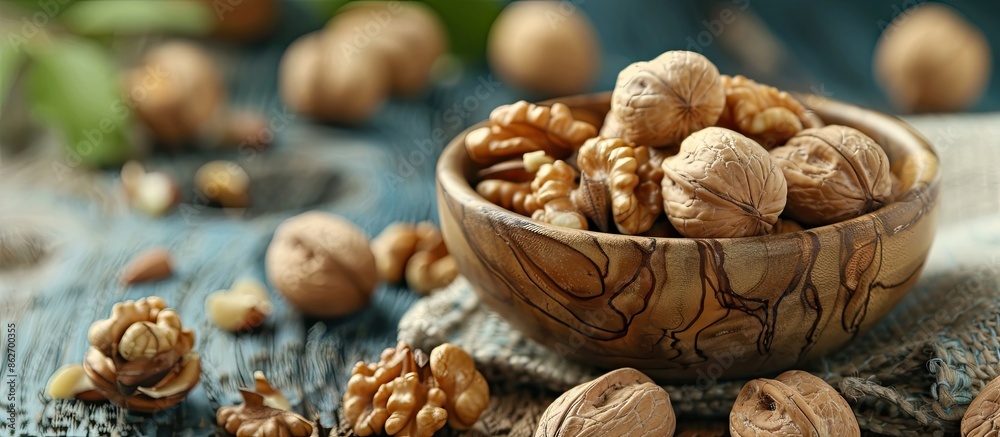 Aufkleber Walnuts are a tasty snack option with an appealing taste, ideal for enjoying. Copy space image. Place for adding text and design