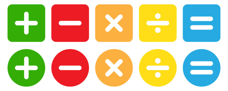Math symbols maths icon set. Mathematic symbols minus plus equal vector illustration.
